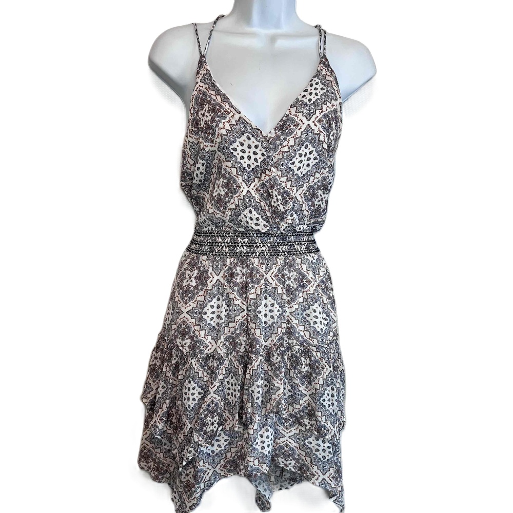 AQUA Multicolor Medium Sleeveless V-Neck Printed Elastic‎ Waistband Mini Dress